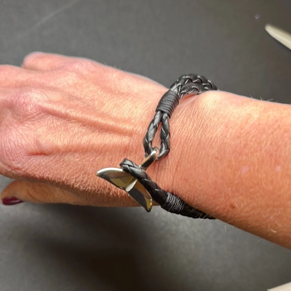 Black Braided Bracelet with Whale Tail Pendant